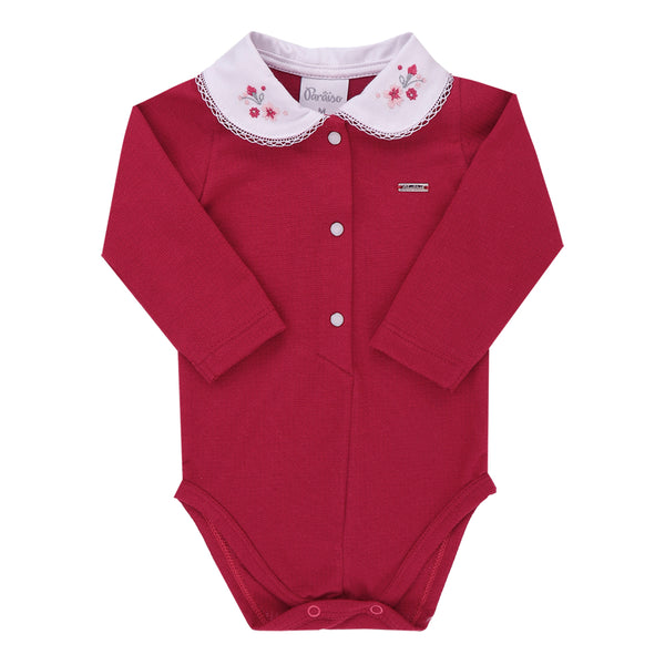 Body Feminino Manga Longa Gola Bordada em Malha Trabalhada Paraiso - 17877