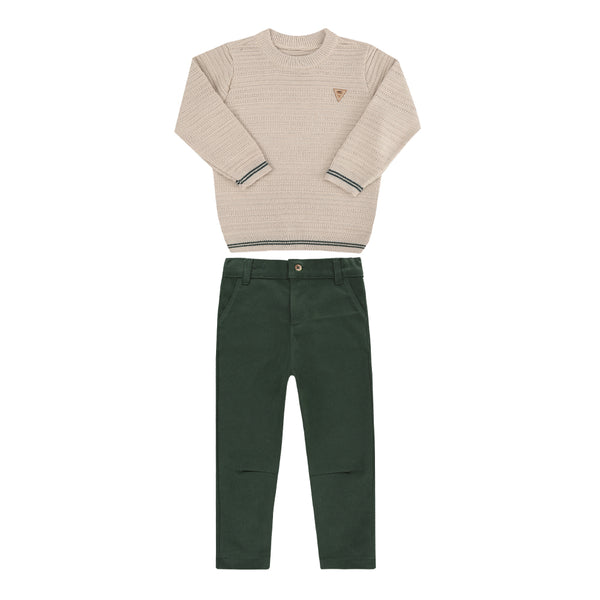 Conjunto Blusa Tricô Trabalhado Texturizado e Calça Sarja Color com Bolsos Funcionais Paraiso - 17927