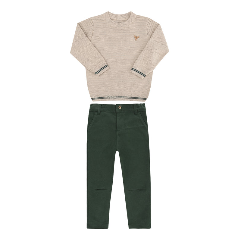 Conjunto Blusa Tricô Trabalhado Texturizado e Calça Sarja Color com Bolsos Funcionais Paraiso - 17927 - Image 2