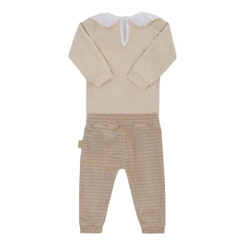 Paraíso Conjunto Longo Feminino Plush Liso e Quadriculado com Gola Bordada — Sofisticação desde os Primeiros Dias - Image 5