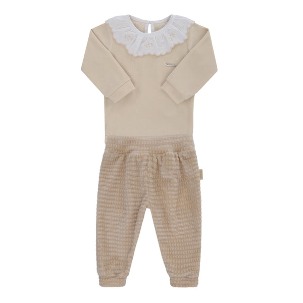 Conjunto Baby Longo Feminino Plush Liso e Quadriculado com Gola Bordada Paraiso 17784
