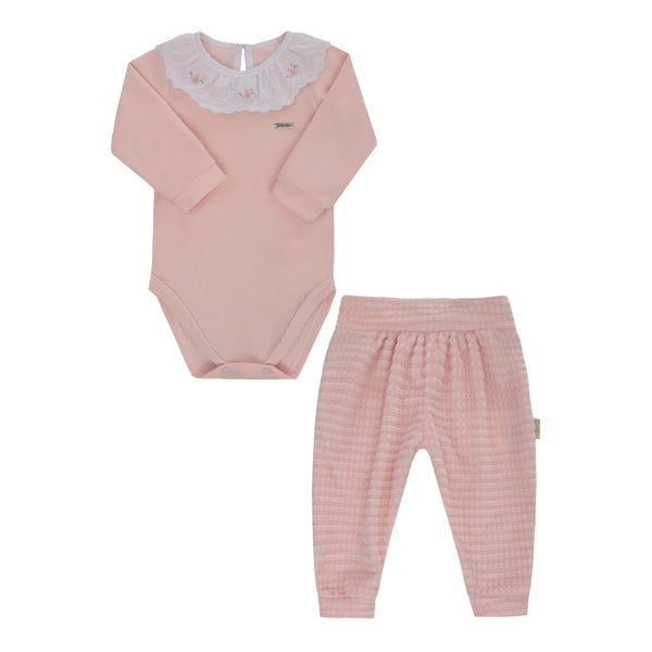 Conjunto Baby Longo Feminino Plush Liso e Quadriculado com Gola Bordada Paraiso 17784