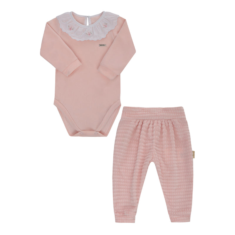 Paraíso Conjunto Longo Feminino Plush Liso e Quadriculado com Gola Bordada — Sofisticação desde os Primeiros Dias - Image 2