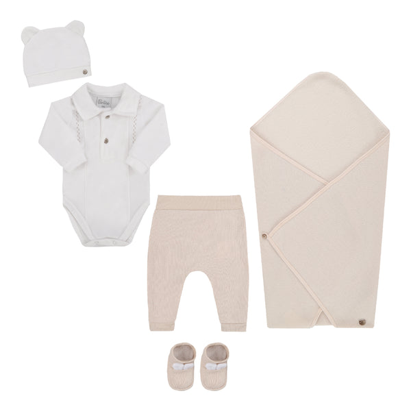 Saída Maternidade Plush com Touca de Orelhinhas, Manta Tricô Felpada e Sapatinhos Paraiso 17736