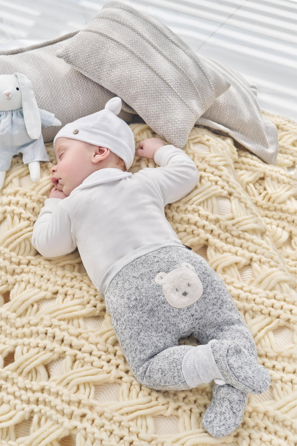 Saída Maternidade Plush com Touca de Orelhinhas, Manta Tricô Felpada e Sapatinhos Paraiso 17736