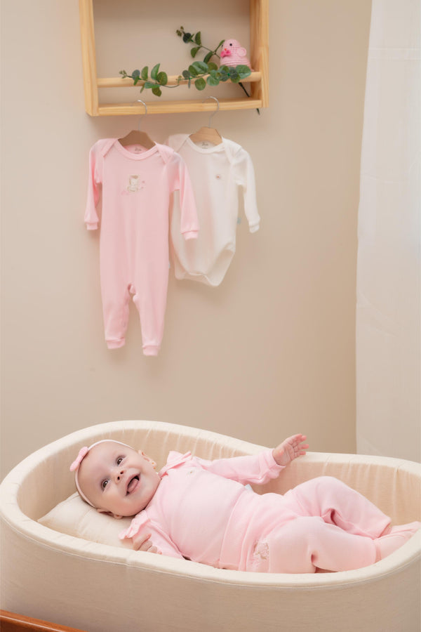 Body Manga Longa Linha Amamentação em Malha Canelada com Babadinho nos Ombros Letut