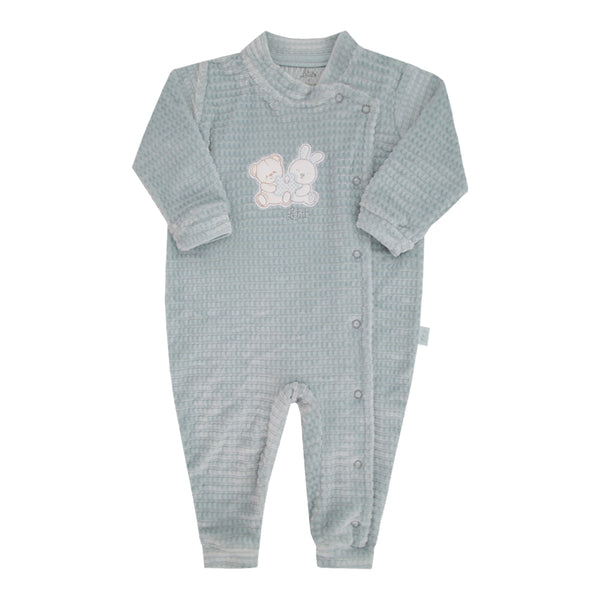 Macacão Longo Unissex em Plush Jacquard Quadriculado com Bordado Letut - LT17288