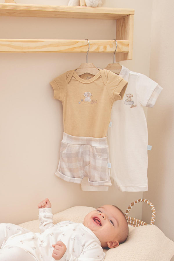 Conjunto Baby Curto Body Malha Fio 30 e Shorts Ribana Dolly Estampada Leut