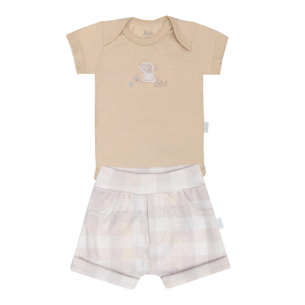 Conjunto Baby Curto Body Malha Fio 30 e Shorts Ribana Dolly Estampada Leut