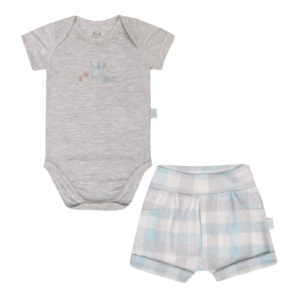 Conjunto Baby Curto Body Malha Fio 30 e Shorts Ribana Dolly Estampada Leut