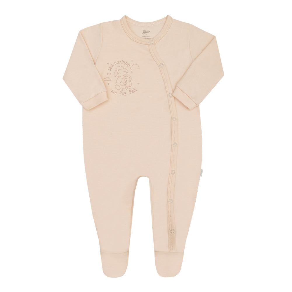 Macacão Longo Em Suedine Naturale Hipoalergênico Com Bordado Frase Carinhosa Letut.