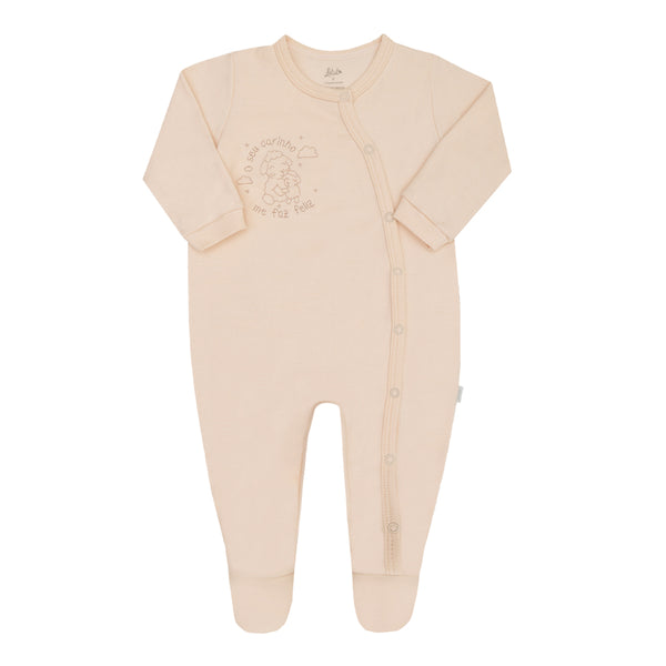 Macacão Longo Em Suedine Naturale Hipoalergênico Com Bordado Frase Carinhosa Letut.