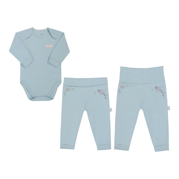 Conjunto Baby Longo Unissex de Body e Calça em Malha Vellutato com Toque Macio e Aveludado Letut LT16579