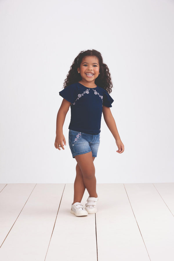 Shorts Kids Verão Feminino Em Jeans Atleta Bi-Elástico Paraiso 17107