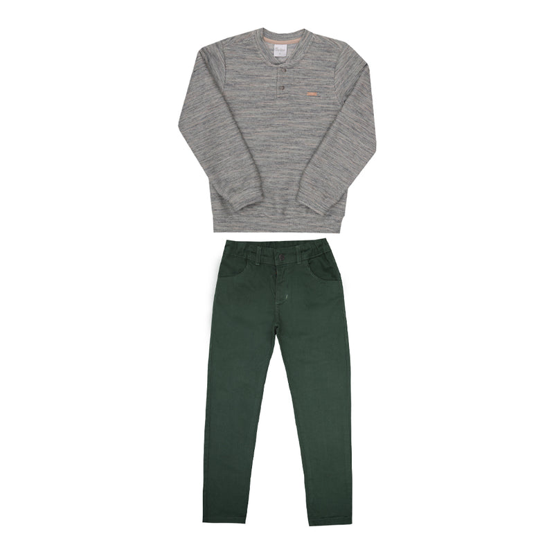 Paraíso Conjunto Menino Blusa Malhão Texturizado e Calça Sarja Verde Escuro — Estilo Casual que Impressiona - Image 2