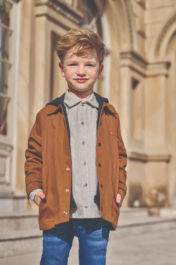 Conjunto Camisa Tecido Mesclado e Calça Jeans Elástico Casual Bege Paraiso 16386
