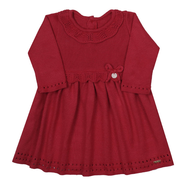 Vestido Tricô Trabalhado Laço Pingente Clássico Especial Paraiso 16224
