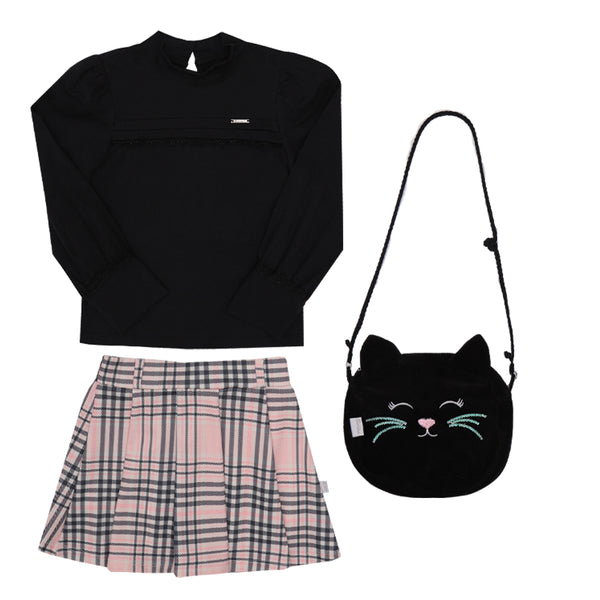 Conjunto Blusa Detalhe Guipir e Saia Shorts Estampada com Bolsa Plush Paraiso 16390