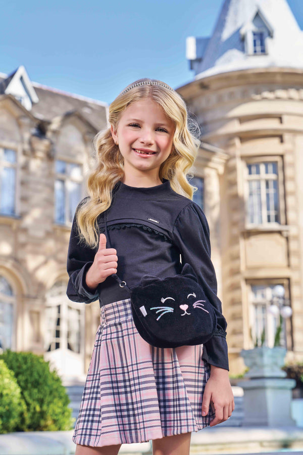 Conjunto Blusa Detalhe Guipir e Saia Shorts Estampada com Bolsa Plush Paraiso 16390