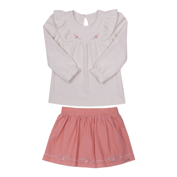 Conjunto Blusa Malha Tricô e Saia Shorts Sarja Canelada Moderno Paraiso - 16326