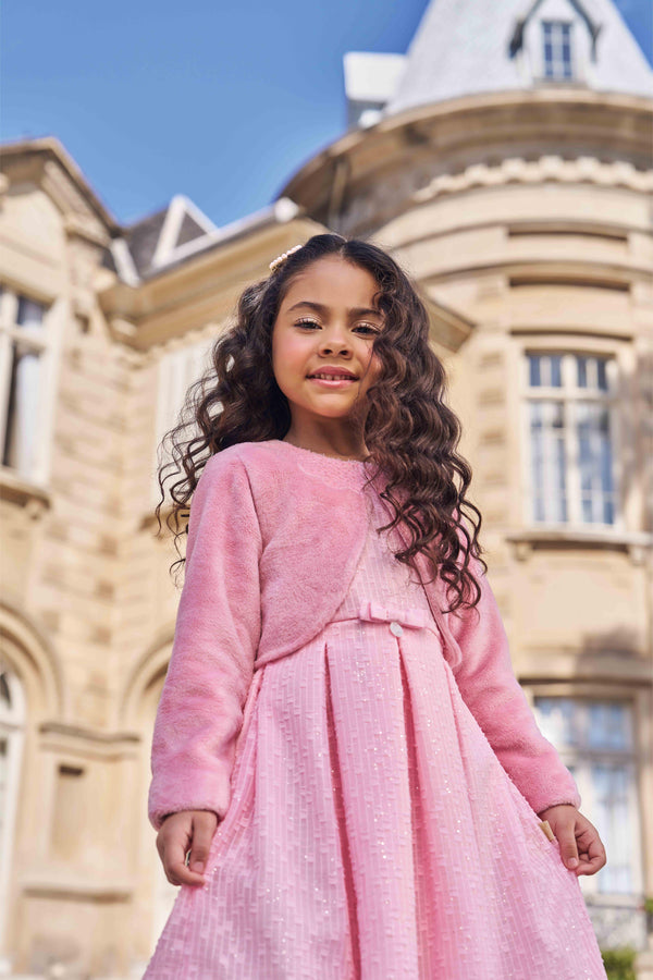 Vestido Chiffon com Glitter e Bolero Pelo Quentinho Bordado Festa Paraiso 16333