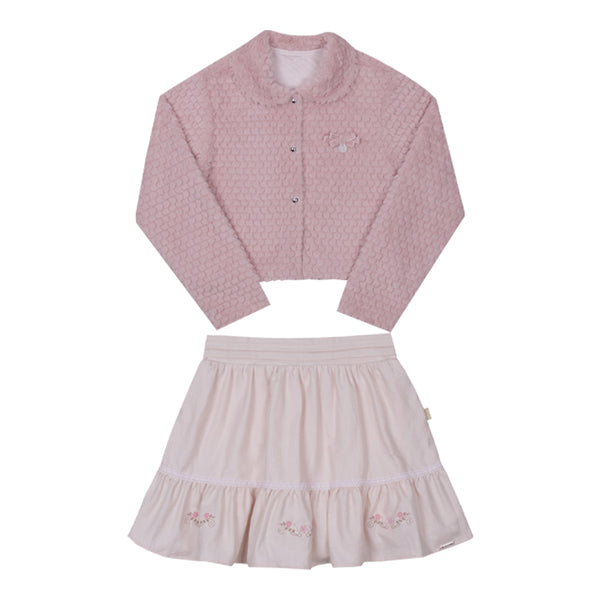Conjunto Casaco Pelo Quentinho e Saia Flanelada com Shorts Embutido Festa Paraiso 16381