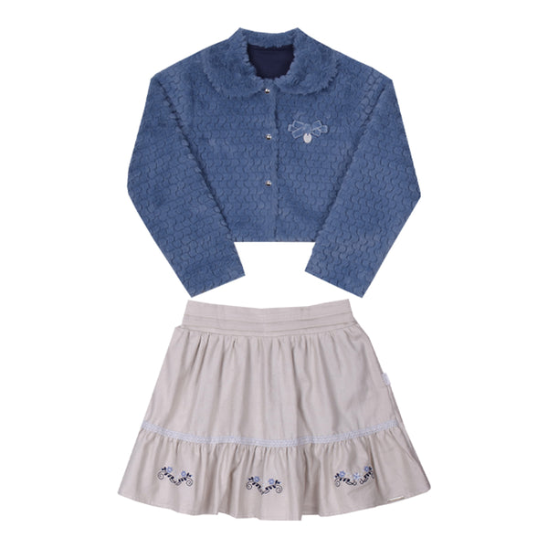 Conjunto Casaco Pelo Quentinho e Saia Flanelada com Shorts Embutido Festa Paraiso 16381