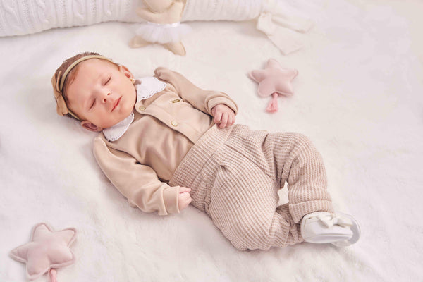 Conjunto Baby Longo Body Plush e Calça Malha Felpada Bege Delicado Paraiso 16195