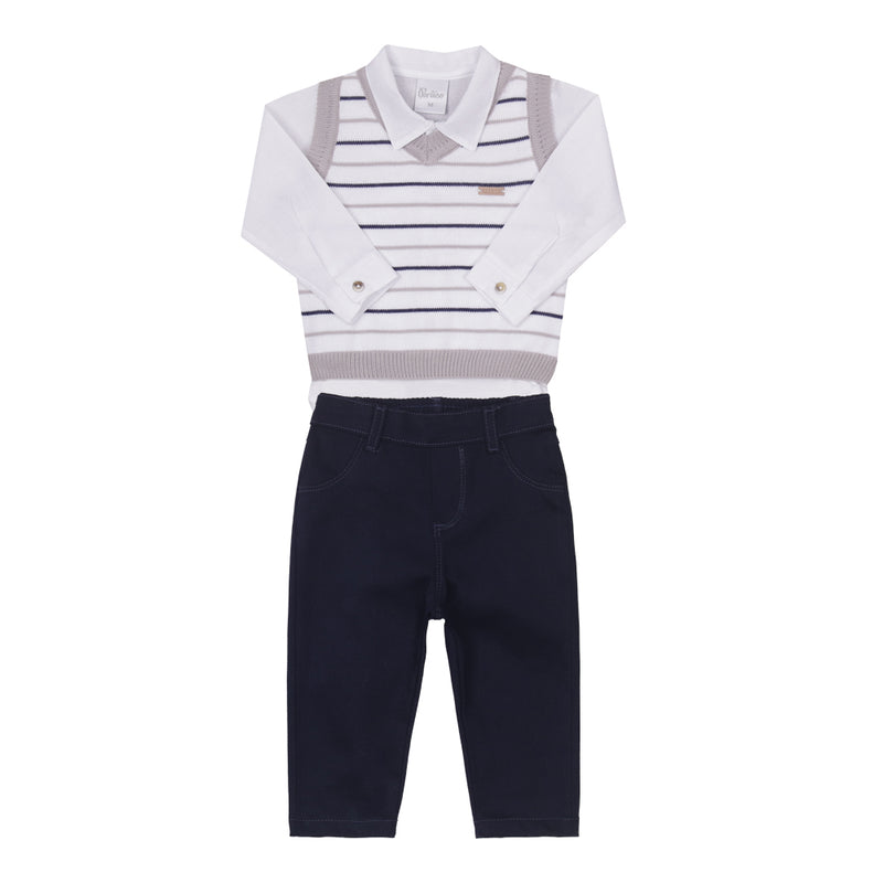 Conjunto Casual Body Camisa, Colete de Tricô e Calça Sarja em Azul Paraiso 16207 - Image 2