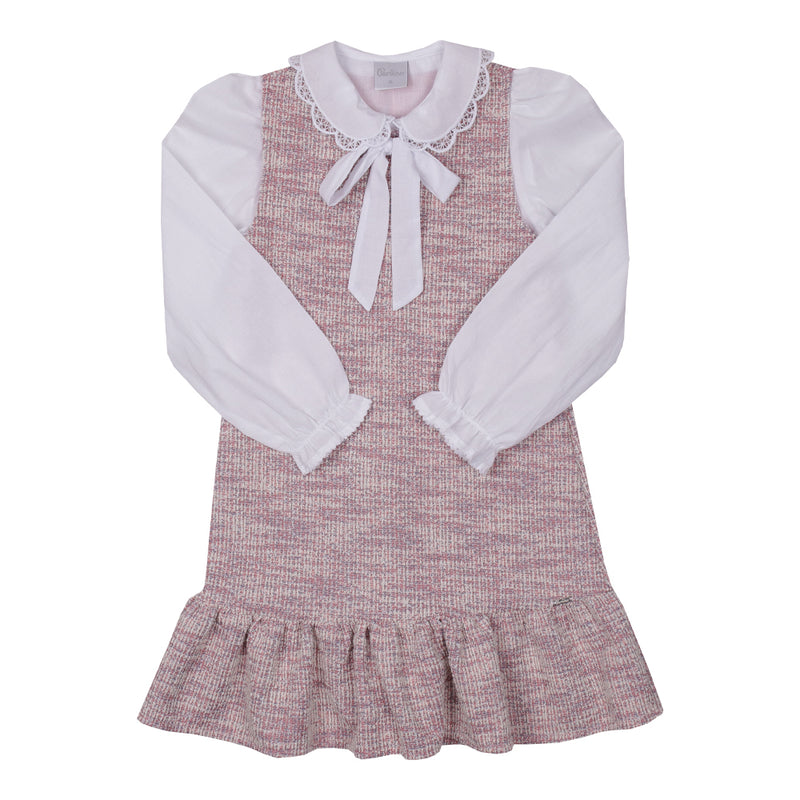 Conjunto Vestido e Camisa Malha Tweed e Cambraia Bordada Coral Elegante Paraiso 16400 - Image 2