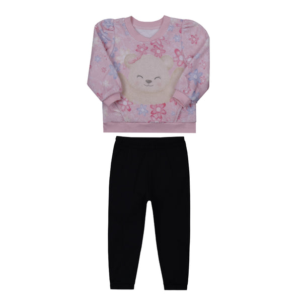 Conjunto Inverno Feminino Blusa Pelúcia Estampada e Calça Ultramicro Le Bhua LB15940