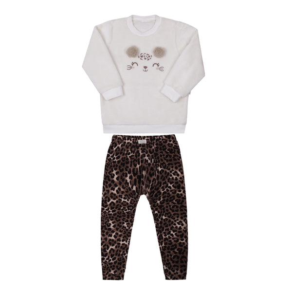 Conjunto de Inverno Blusa Pelúcia e Calça Plush Animal Print Le Bhua LB15941