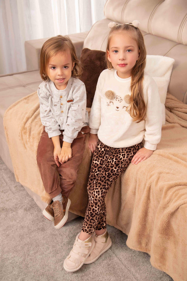 Conjunto de Inverno Blusa Pelúcia e Calça Plush Animal Print Le Bhua LB15941