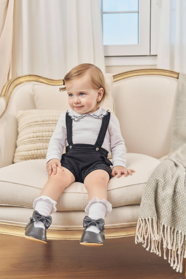 Conjunto Body Manga Longa com Gola Bordada e Shorts Suspensório em Molecotton com Lese Paraiso 17844