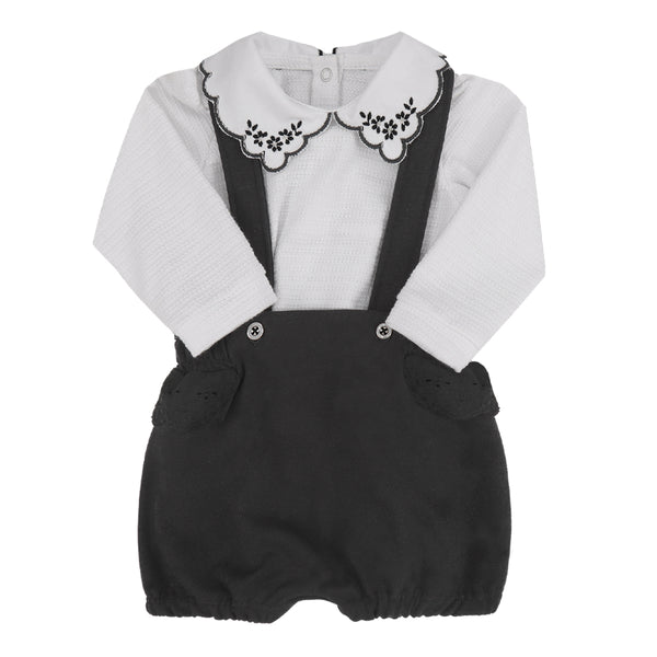 Conjunto Body Manga Longa com Gola Bordada e Shorts Suspensório em Molecotton com Lese Paraiso 17844