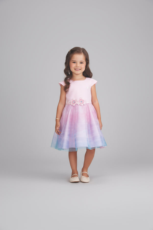 Vestido Kids Verão Em Tricoline Com Saia Degradê Paraiso 17120
