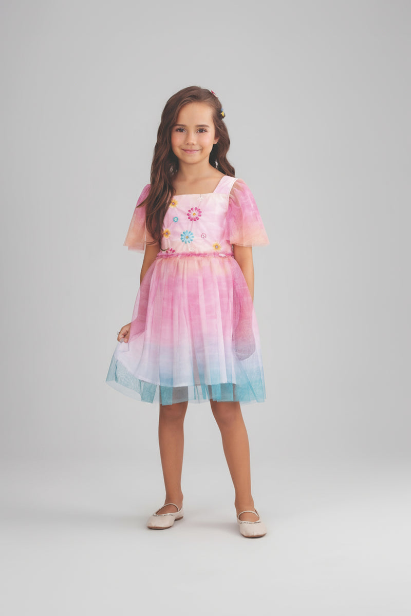 Vestido Kids Verão Em Tule Estampado e Tricoline Paraiso 17163 - Image 2