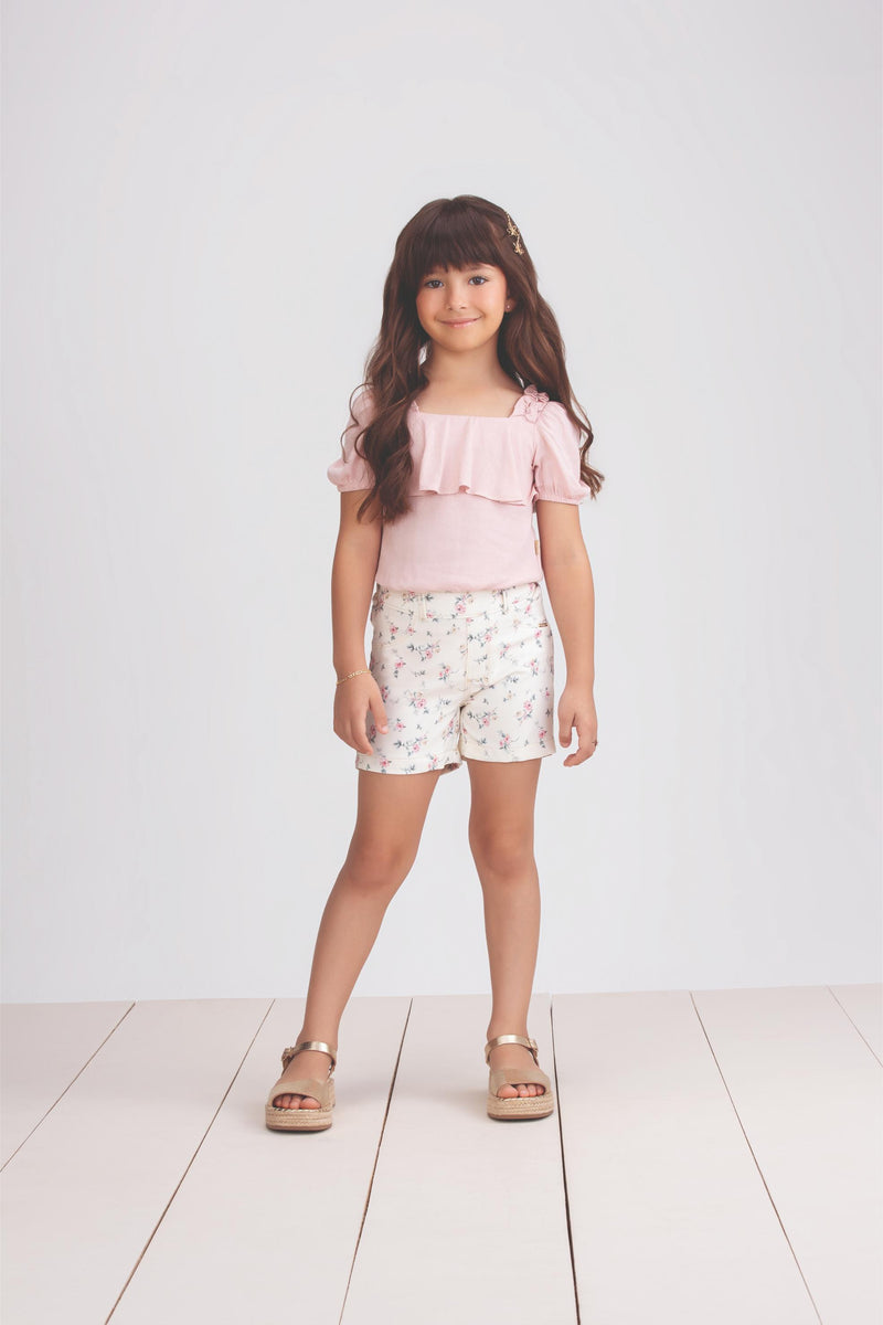 Conjunto Kids Verão Feminino Com Blusa e Shorts Paraiso - Image 2
