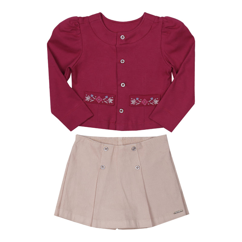 Conjunto Casaco Suedine Bordado e Shorts Saia Sarja Canelada Elegante Paraiso 16325 - Image 2