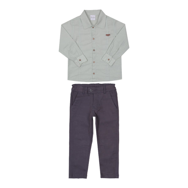 Conjunto Camisa Cambraia Manga Longa e Calça Sarja Casual Elegante Paraiso 16320