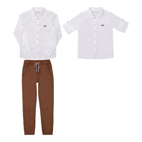 Conjunto Camisa Tricoline Manga Ajustável e Calça Jogger Sarja Caramelo Paraiso
