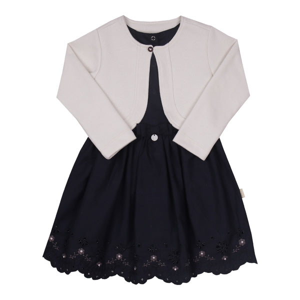 Vestido Tricoline Bordado Richelieu e Bolero Tricotil Elegante Festa Paraiso