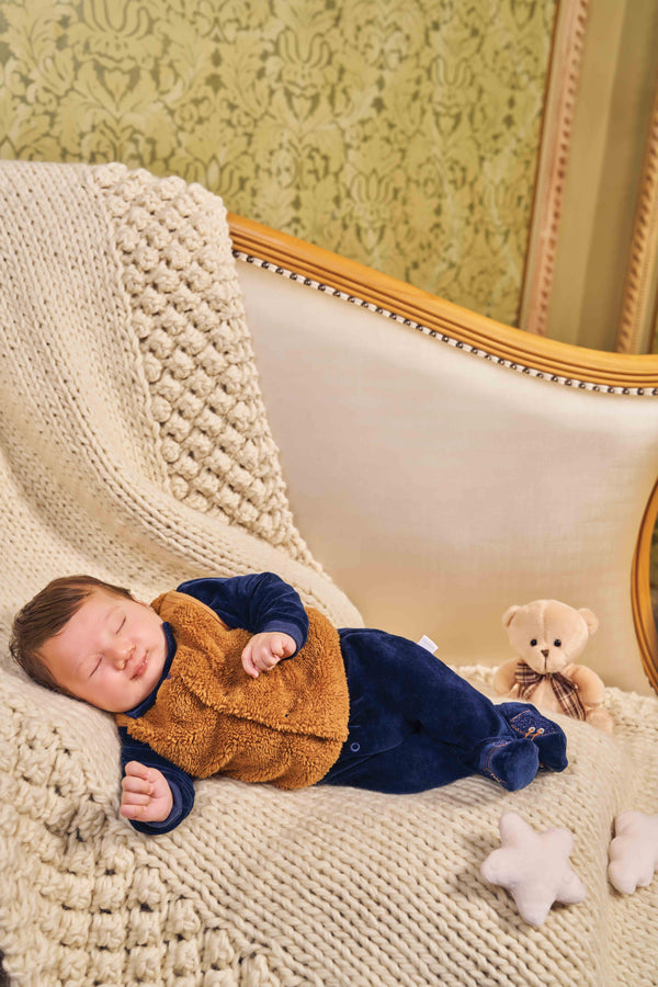 Macacão Longo Plush com Colete Pelo Carneirinho Elegante Paraiso 16075