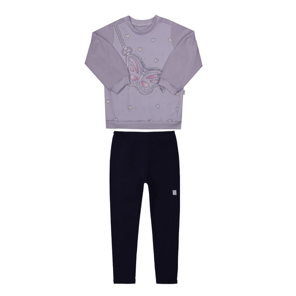 Conjunto  Blusa Molecotton Estampada com Strass e Calça Le Bhua