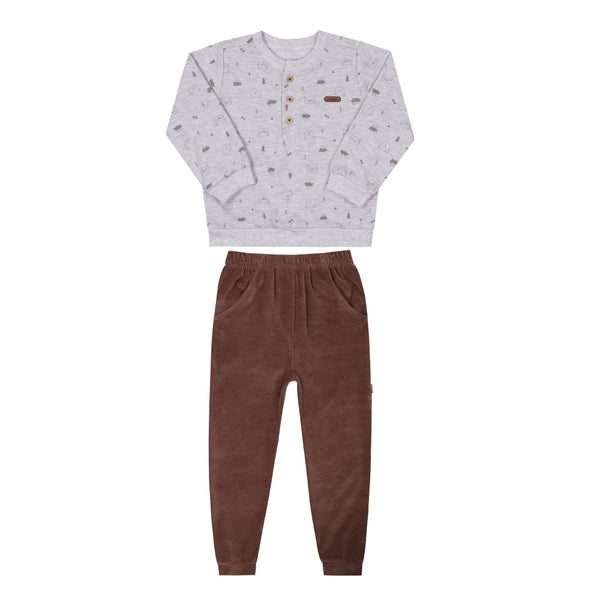 Conjunto Inverno Blusa Pluminha Mescla e Calça Plush Le Bhua LB15933