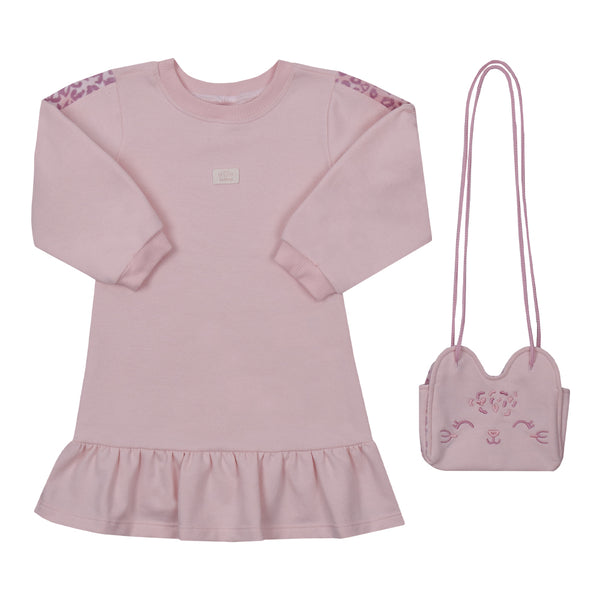 Conjunto Vestido Moletinho Felpado com Bolsa Bordada Le Bhua
