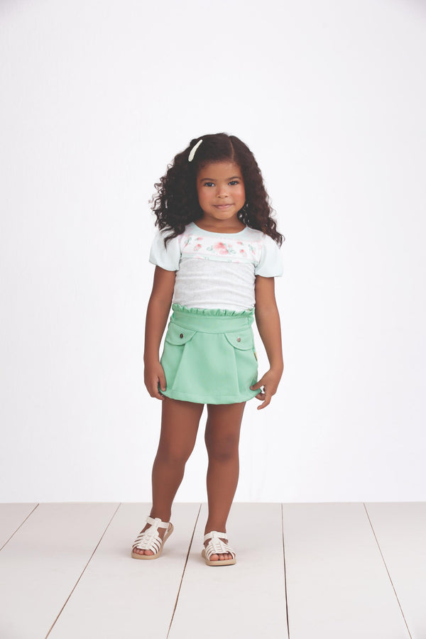Conjunto Kids Verão Feminino Com Blusa e Shorts Saia Paraiso