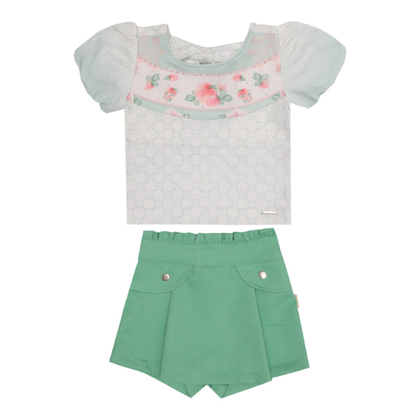 Conjunto Kids Verão Feminino Com Blusa e Shorts Saia Paraiso 17152