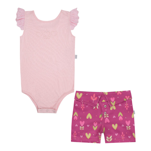 Conjunto de Body em Malha Canelada com Lese e Shorts em Malha Tricô Estampada Le Bhua