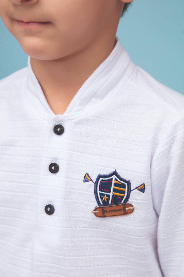 Conjunto de Blusa em Malha Trabalhada com Bordado e Calça em Molecotton Leve Le Bhua LB17523